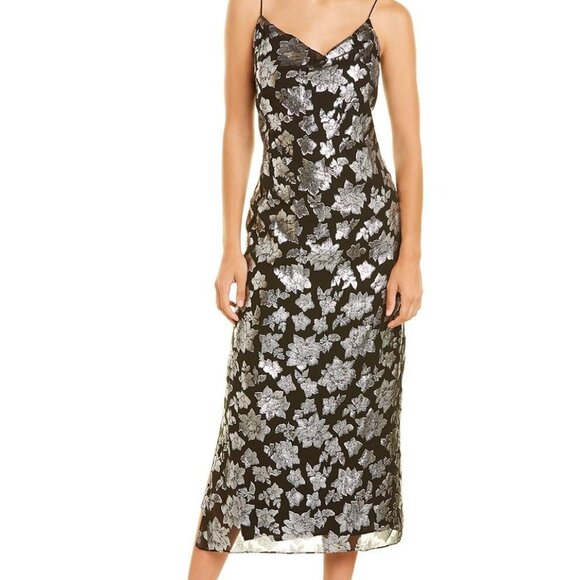 Club Monaco Jacquard Silk-Blend Black/Silver Slip Dress NWOT - Size 4 - Picture 1 of 13